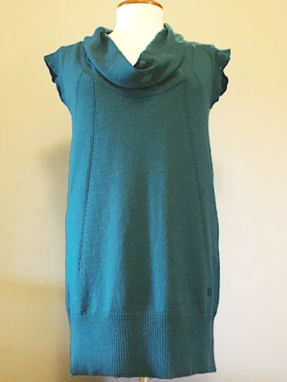 UCLA Wool Blend Cowl Neck Sweater Vest Teal Preppy XS